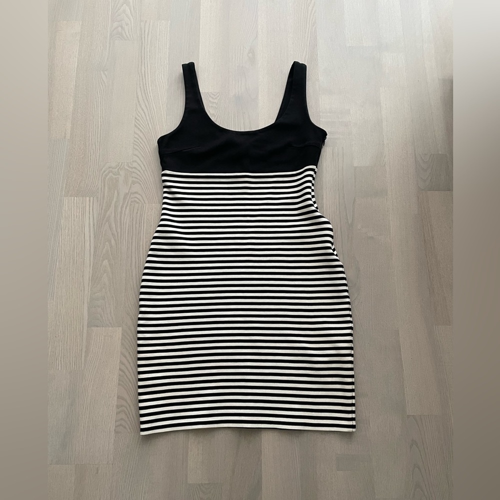 Plastic Island Black and White Striped Bodycon Mini Dress
